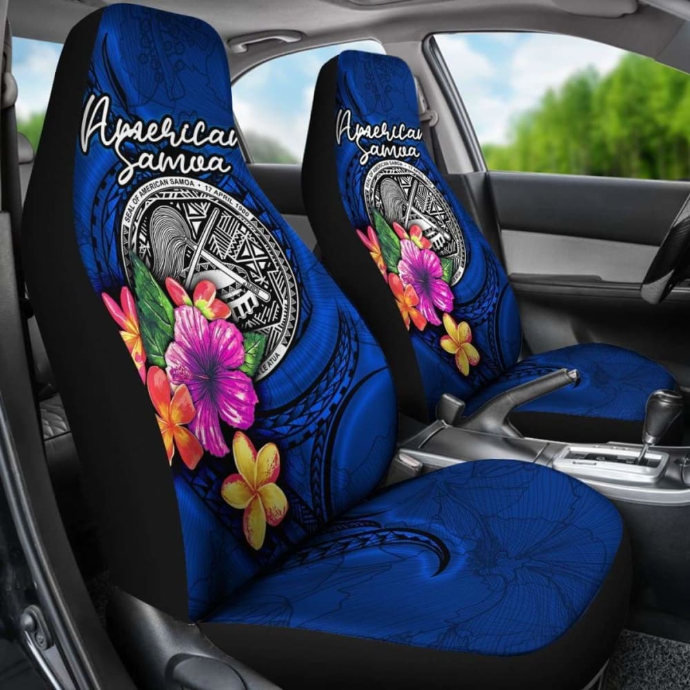 Premium Polynesian Floral Car Seat Covers - Seal Blue Design for American Samoa Style | Perfect for SUVs, Trucks & Sedans | Waterproof & Comfortable Seat Protectors