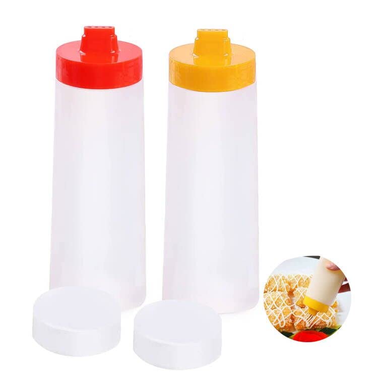 2-Pack Condiment Squeeze Bottles with Lid - Perfect for Sauces, Salad Dressing & Baking Icing