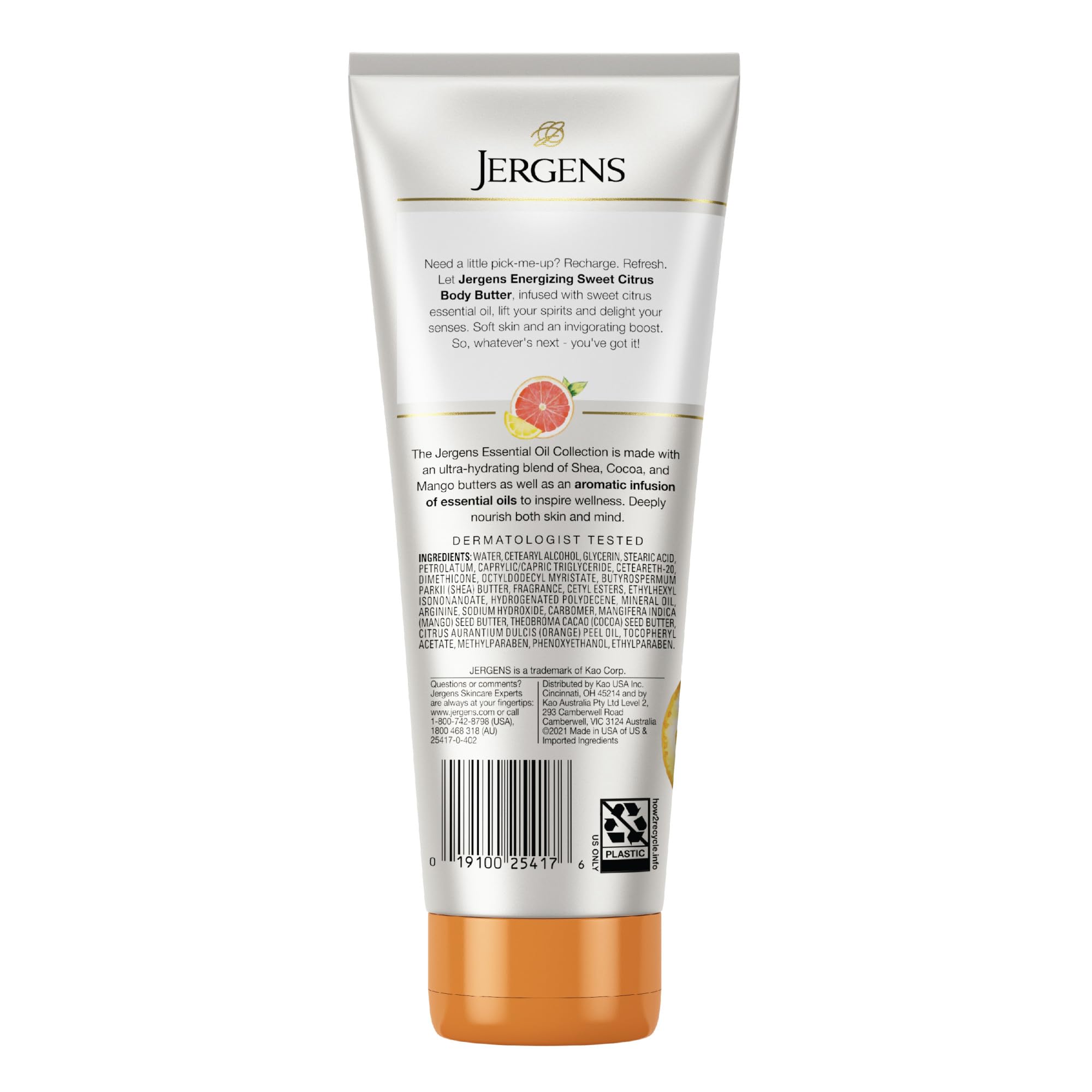 Jergens Sweet Citrus Body Butter - Hydrating Hand & Body Lotion for Women with Essential Oils | 7 Oz | Deep Moisturizer for Dry Skin | Perfect for Daily Use & Spa Nights