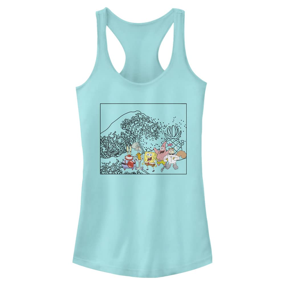 SpongeBob SquarePants Women's Racerback Tank Top - Anime Style Japanese Wave Design - Casual Summer Wear for Beach, Pool & Lounge