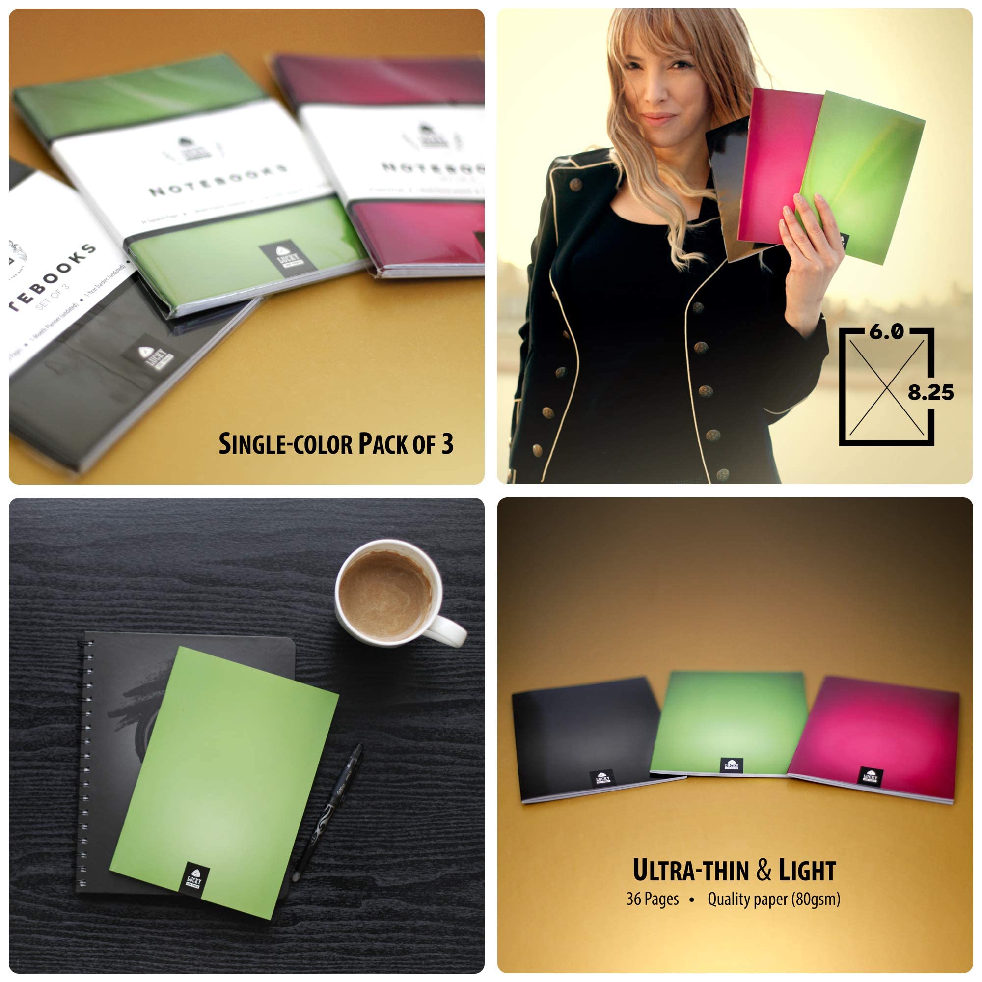 Lucky Hybrid Notebook Planner - 3-Pack with Graph Pages & Life Map for Students & Professionals
