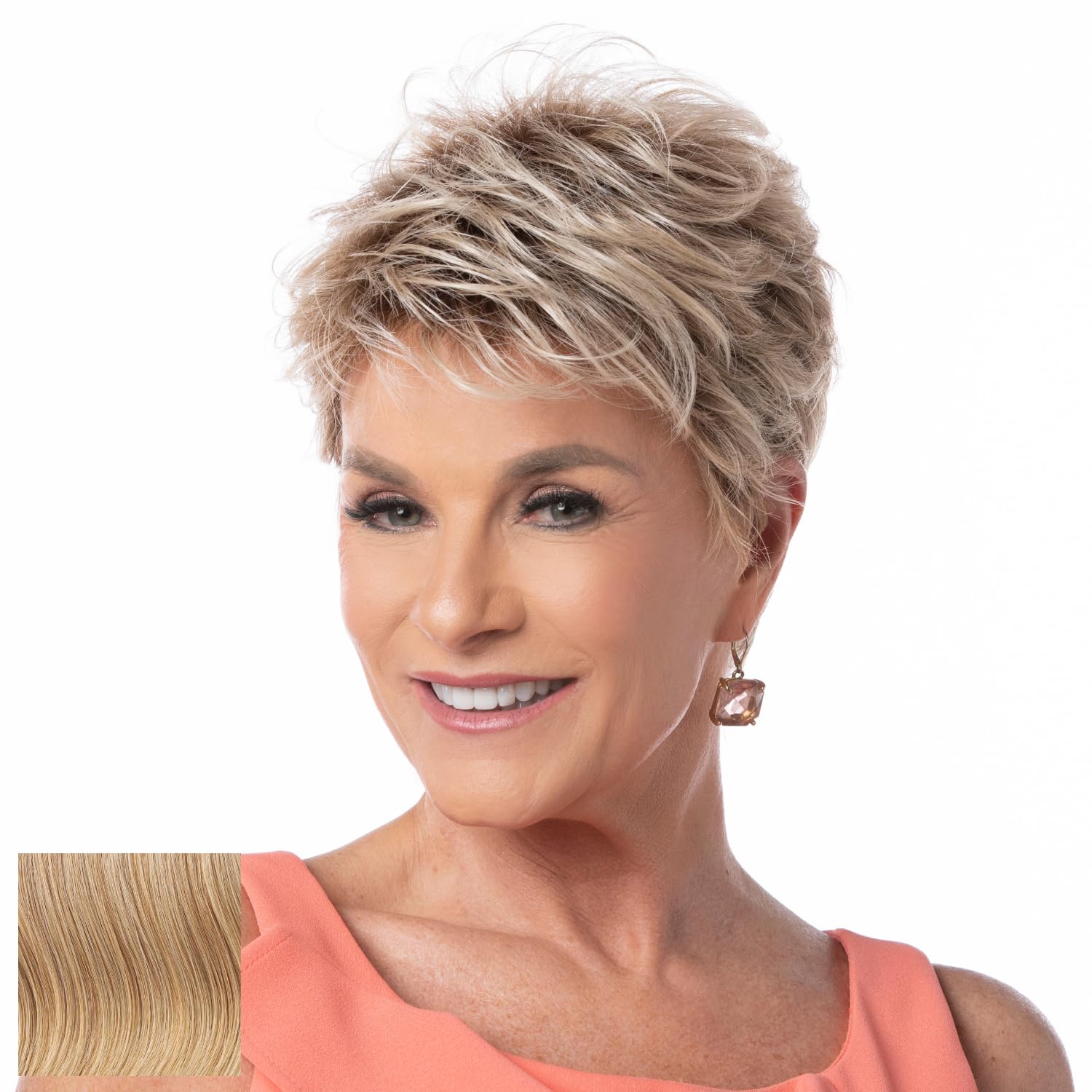 Toni Brattin Infinity Wig - Short Natural Style Synthetic Hair with Texture & Airy Fringed Bang - Heat-Friendly, Adjustable & Comfortable - Looks & Feels Like Real Hair (Medium Blonde, Regular) - Perfect for Daily Wear, Cosplay & Special Occasions