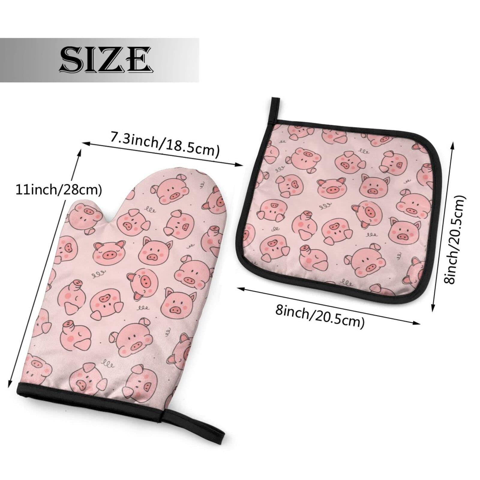 Heat Resistant Pink Pig Oven Mitts & Pot Holders Set - Cute Kitchen Cooking, Baking, BBQ Accessories for Women - Perfect for Grilling, Baking Cookies, and Handling Hot Pans