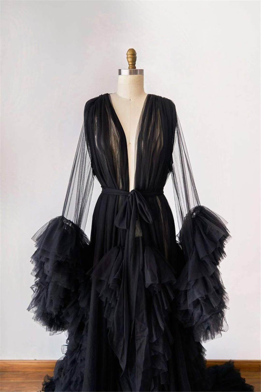 Elegant Tulle Robe Long Lingerie Bridal Dressing Gown - Puffy Nightgown for Wedding, Boudoir Photoshoot & Romantic Occasions