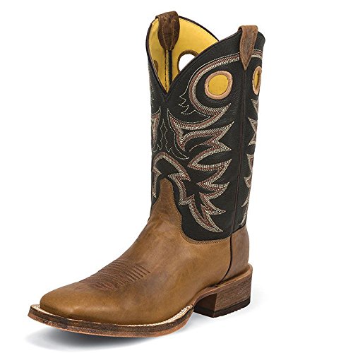 Justin Boots Men's Austin Square Toe Dress Boots - Mid Calf Western Cowboy Boots for Men | Comfortable & Stylish Blue Leather Boots for Work, Rodeo & Casual Wear