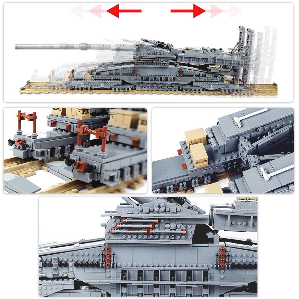 Feleph Military Railway Gun Building Blocks - WWII German Heavy Cannon Gustaf Dora 80cm K(E) Tank Set - 1/72 Scale Model Kit for Adults & Teens (3846 Pieces) - Perfect for History Buffs, Collectors & Model Enthusiasts