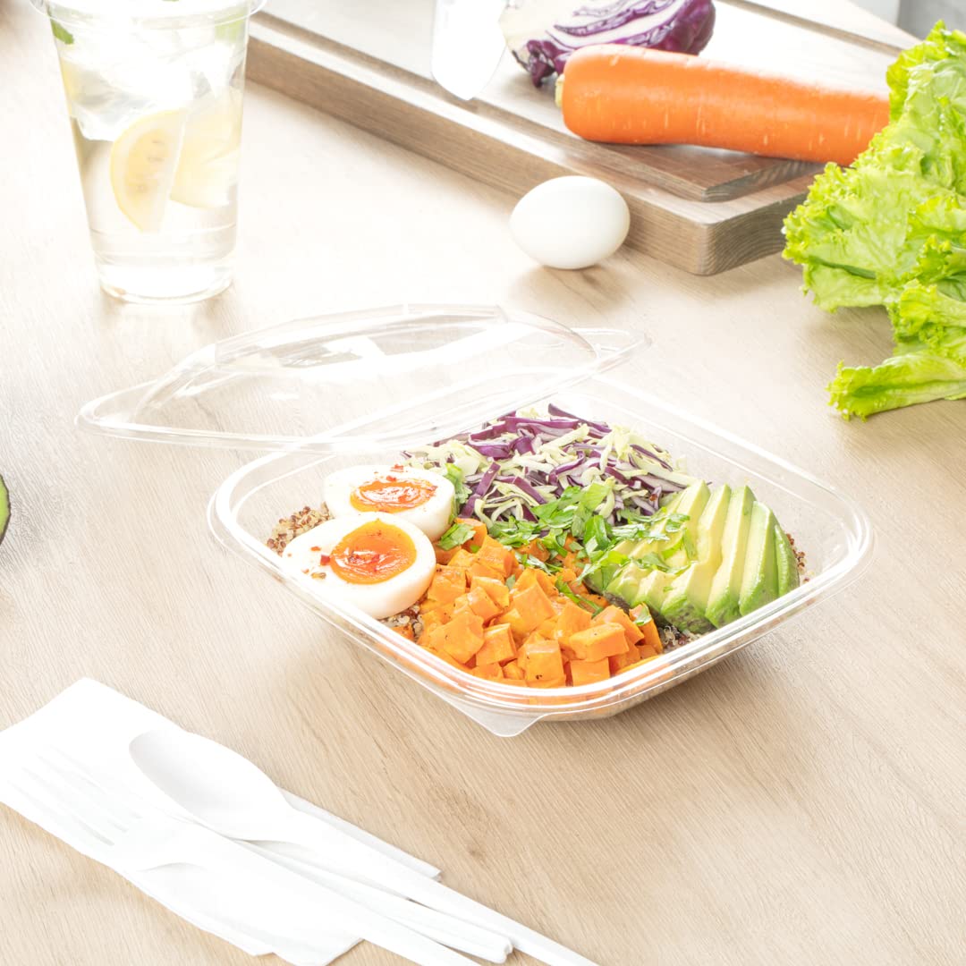 Restaurantware Thermo Tek 25.4oz Clear Plastic Salad Bowls with Lids - 100-Pack Freezable, Anti-Fog Disposable Food Containers for Takeout, Meal Prep & Catering | Perfect for Salads, Soups, Noodles & Party Serving
