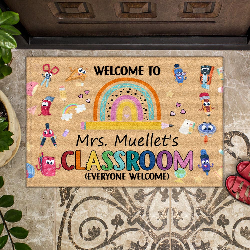 Personalized Classroom Welcome Doormat - Custom Teacher Entrance Mat with Alphabet Design for Elementary School Classrooms | Perfect for Classroom Decor, Teacher Appreciation Gifts & School Entryways