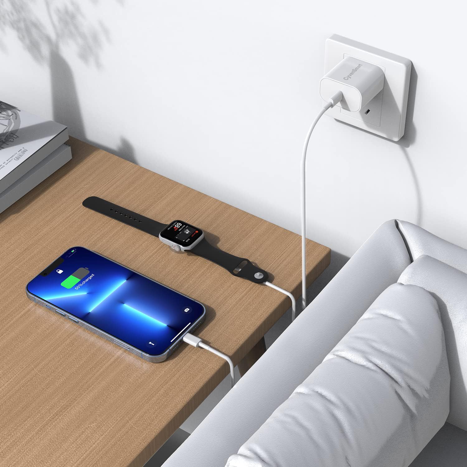 **Apple Watch Fast Charger USB-C (MFi Certified) - 6FT Magnetic Charging Cable & PD Wall Adapter for Apple Watch Series 6/SE/5/4/3/2/1 & iPhone 14/13/12 - Perfect for Travel, Office & Home Use**