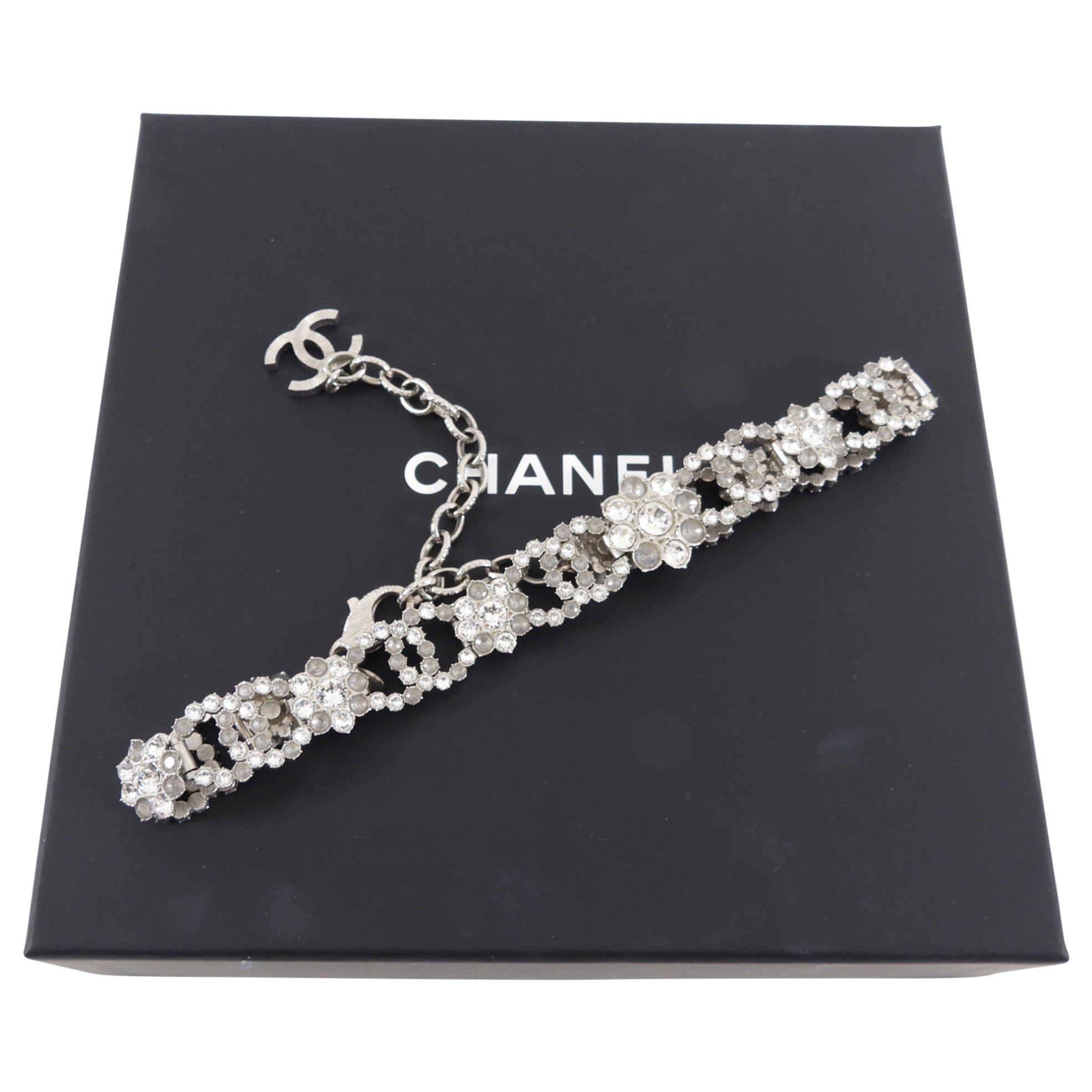 Chanel 15A Salzburg Silvertone Strass CC Choker Necklace - Elegant Silver Crystal Collar for Women, Perfect for Parties, Weddings & Special Occasions