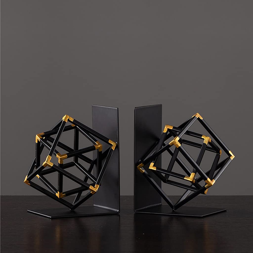 Nordic Metal Cube Book Stand - Black & Gold Bookends for Office & Home Decor, Bookshelf Organizer, Book Storage Shelf - Perfect for Living Room, Study, Library & Office Spaces