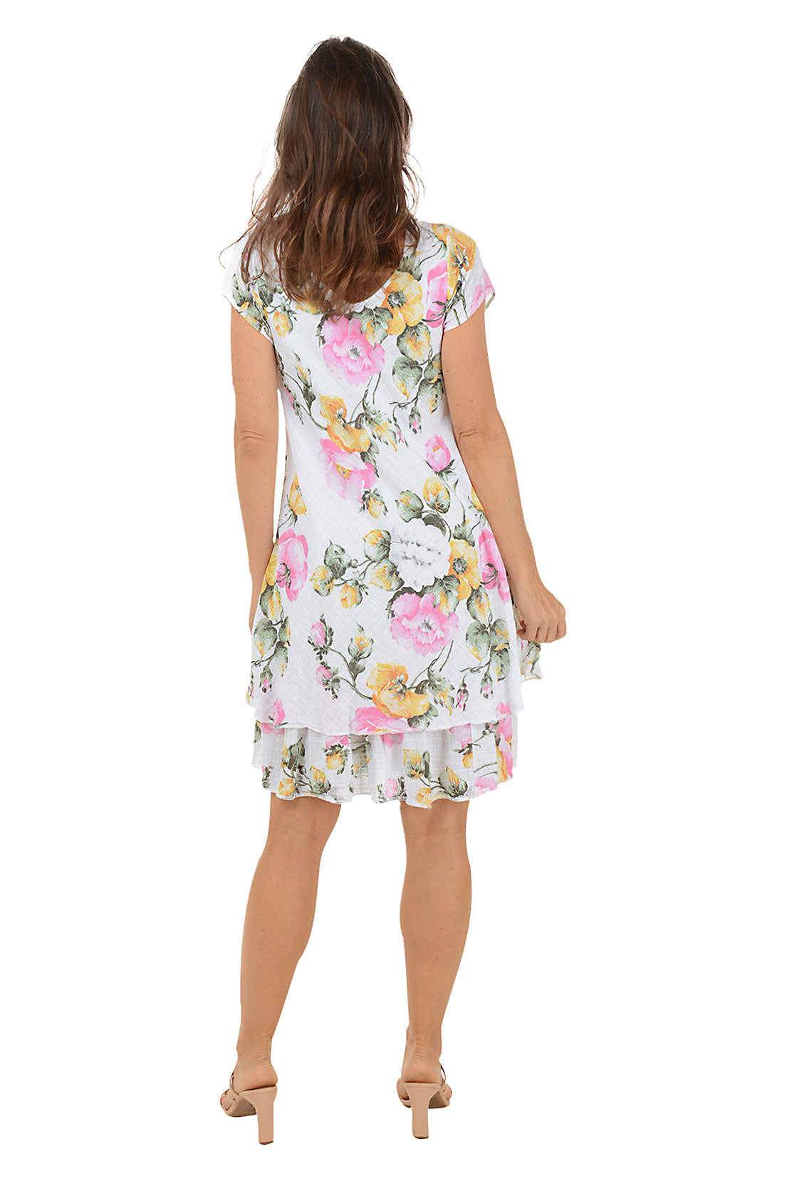 Elegant Pink Peonies V-Neck Cap Sleeve Summer Dress for Women - Perfect for Garden Parties, Weddings & Date Nights