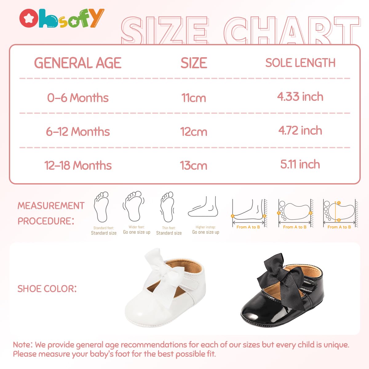 Ohsofy Infant Baby Girls Mary Jane Flats - Non-Slip Bowknot Princess Wedding Dress Shoes for Toddlers & Crib - Perfect for Special Occasions, Photo Shoots & First Steps
