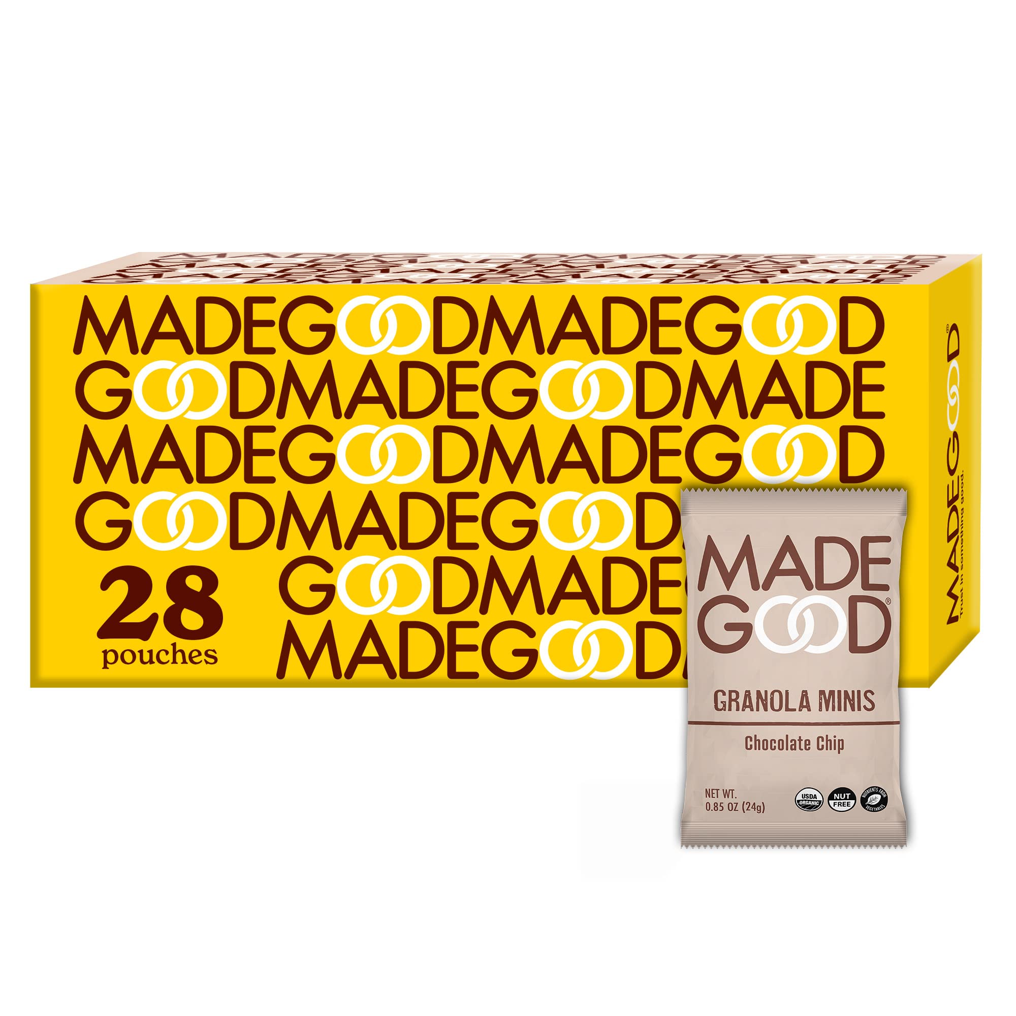 MadeGood Organic Chocolate Chip Granola Minis - 28 Count Pack of Healthy Snacks for Kids & Adults | Perfect for School Lunches, Office Snacks & On-the-Go Energy
