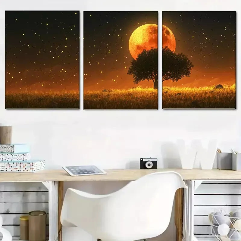 3-Piece Enchanted Moonlit Meadow Framed Canvas Wall Art Set - 40x60cm High Quality Print | Australian Made | Ready to Hang | Perfect for Living Room, Bedroom & Office Decor