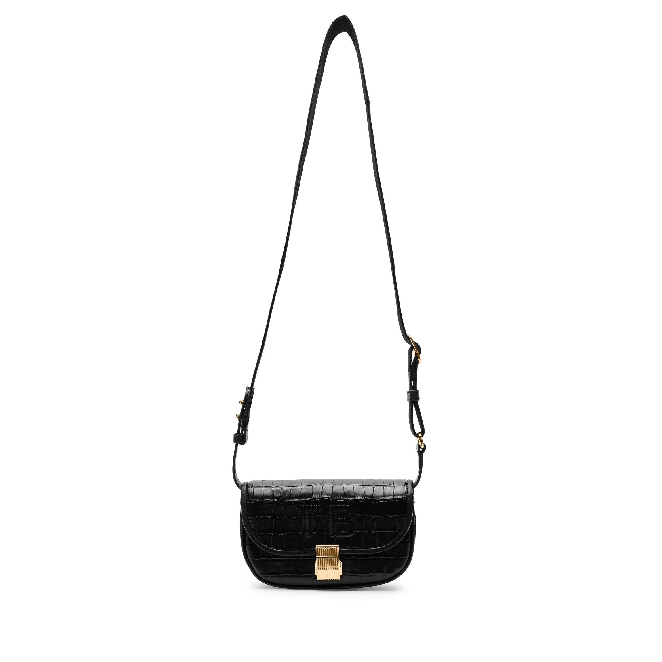 Katy Mini Belt Bag for Women - Stylish Black Crocodile Pattern Crossbody Bag - Perfect for Travel, Running, Shopping & Everyday Use