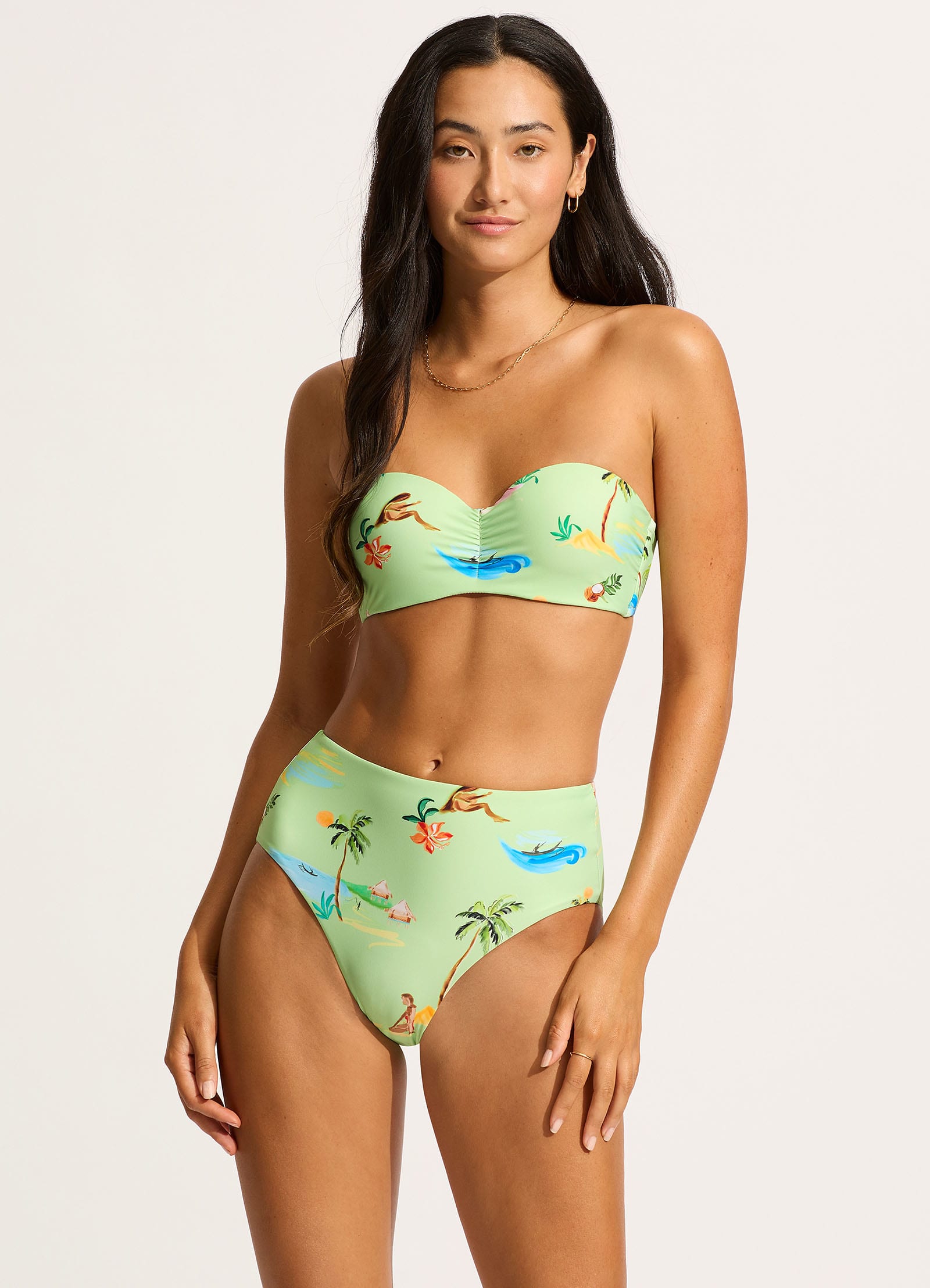 Isla Palm High Waisted Bikini Bottom - Sage Green Swimwear for Women | Perfect for Beach Vacation & Pool Party