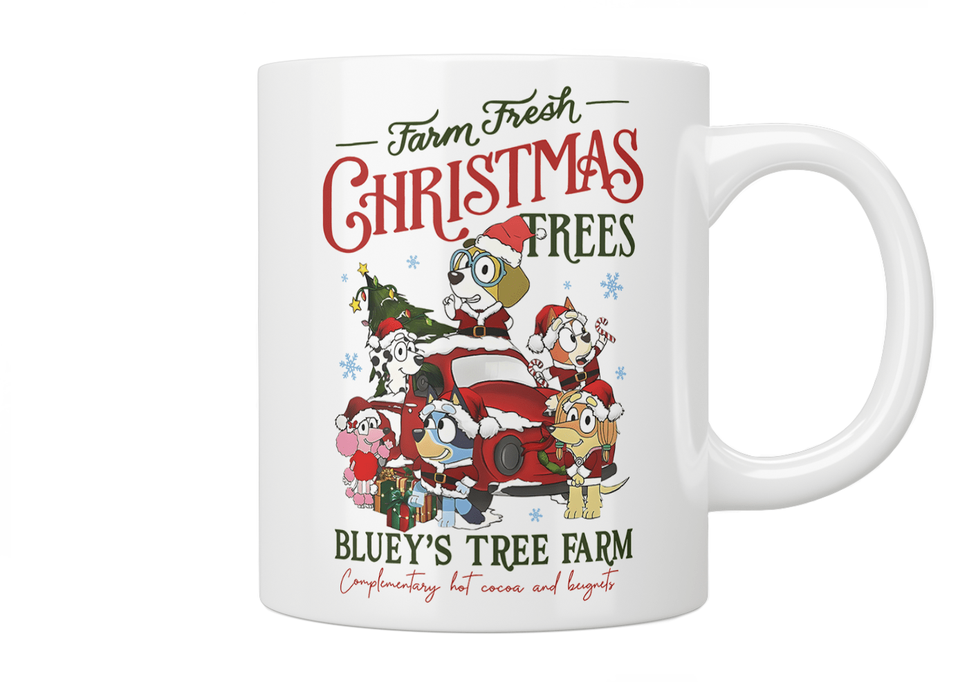 Bluey Christmas Mug - Farm Fresh Holiday Coffee Cup with Bluey & Bingo - Perfect for Hot Cocoa, Tea & Holiday Gifts (Christmas Tree Design)