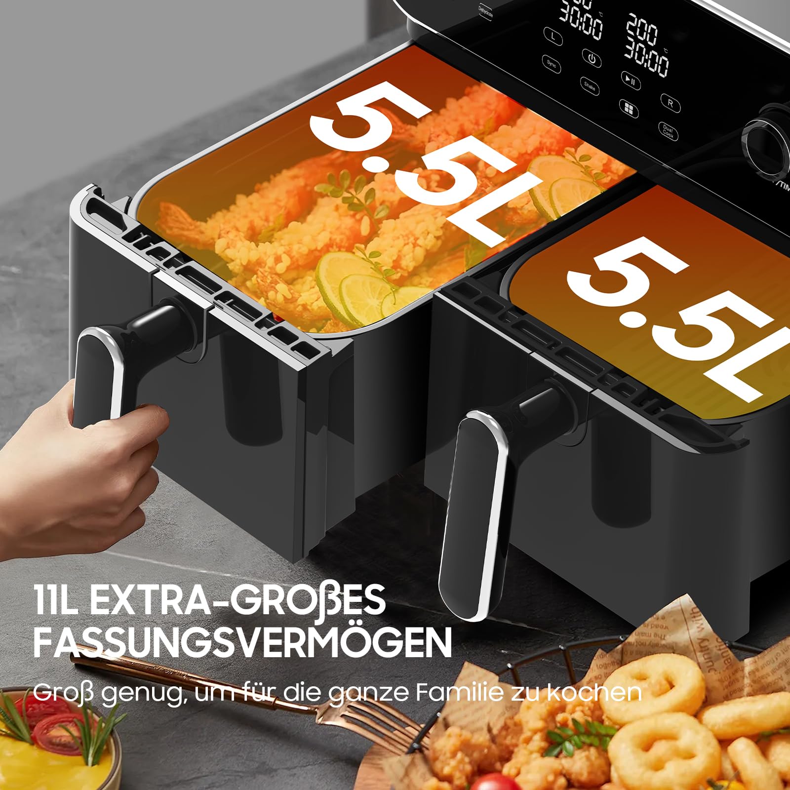 XXL 11L Dual Zone Air Fryer by Iceagle – 6-in-1 Large Capacity Air Fryer with Double Drawer, Touch Screen, 1700W | Healthy Cooking for Family, Fries, Chicken, Vegetables | Perfect for Large Families & Entertaining
