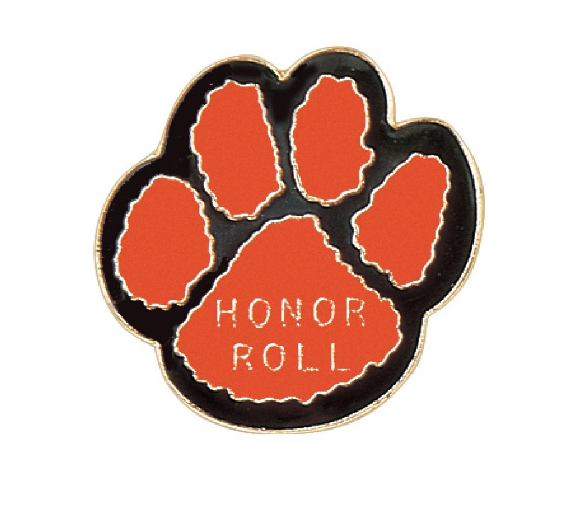50 Pack Paw Print Honor Roll Lapel Pins - Orange & Black Badges for Academic Achievement, School Awards & Graduation Ceremonies