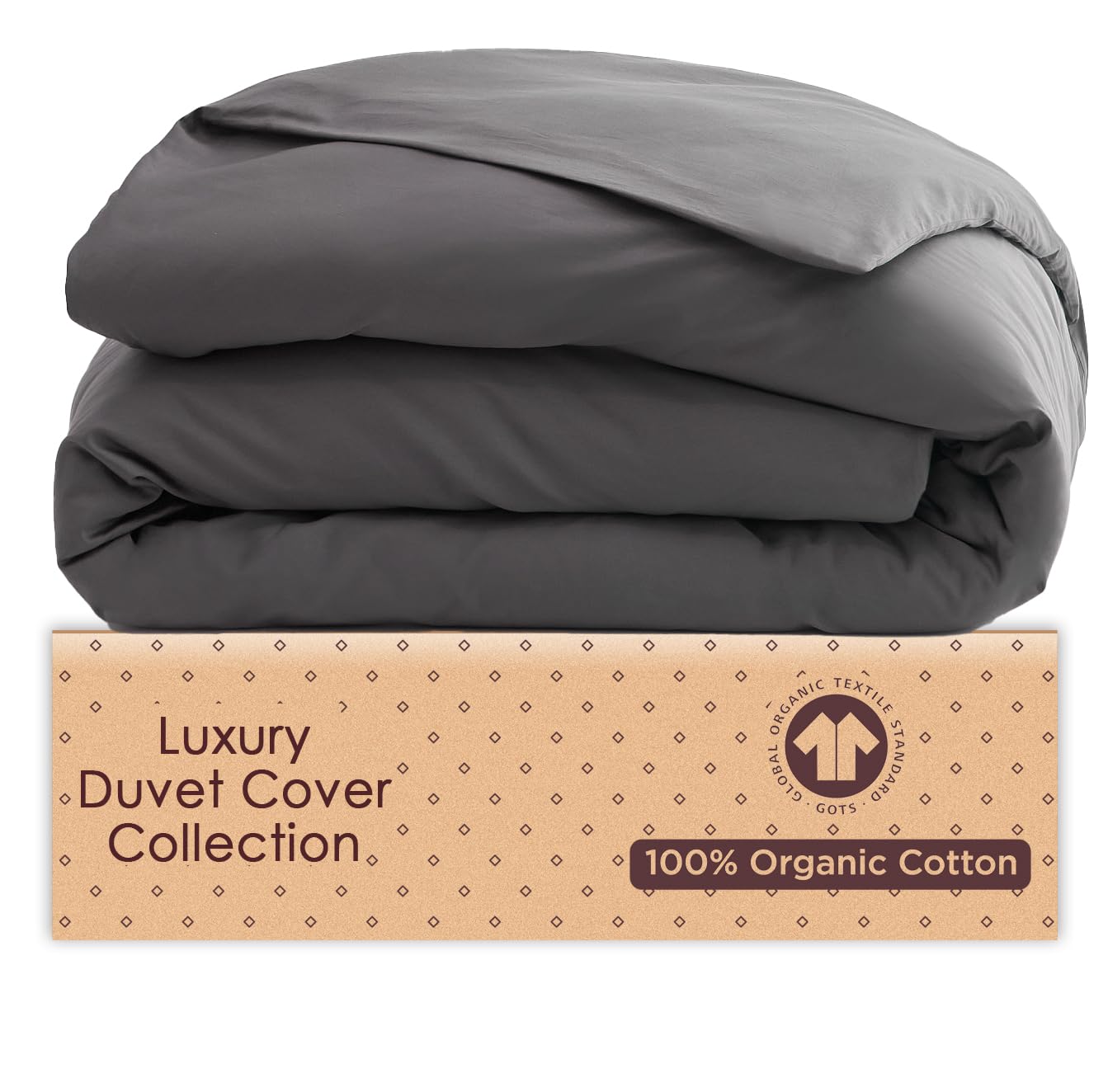 GOTS Certified Organic Cotton Duvet Cover Queen/Full Size - Soft Smoke Grey Sateen Weave Bedding Set with Corner Ties & Envelope Closure - Premium Machine Washable Duvet Cover for Cozy Bedroom Decor - by Tissaj