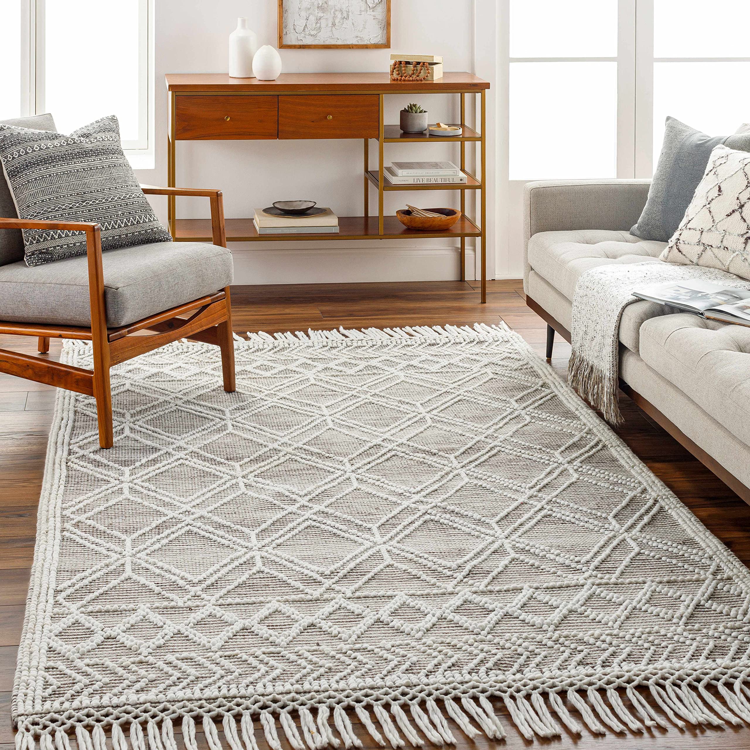 Eco-Friendly Hauteloom Kipp Recycled Material Area Rug for Living Room & Bedroom - Ivory, Gray, White - 6' x 9' - Soft & Durable - Perfect for Home Decor, Cozy Spaces & High-Traffic Areas