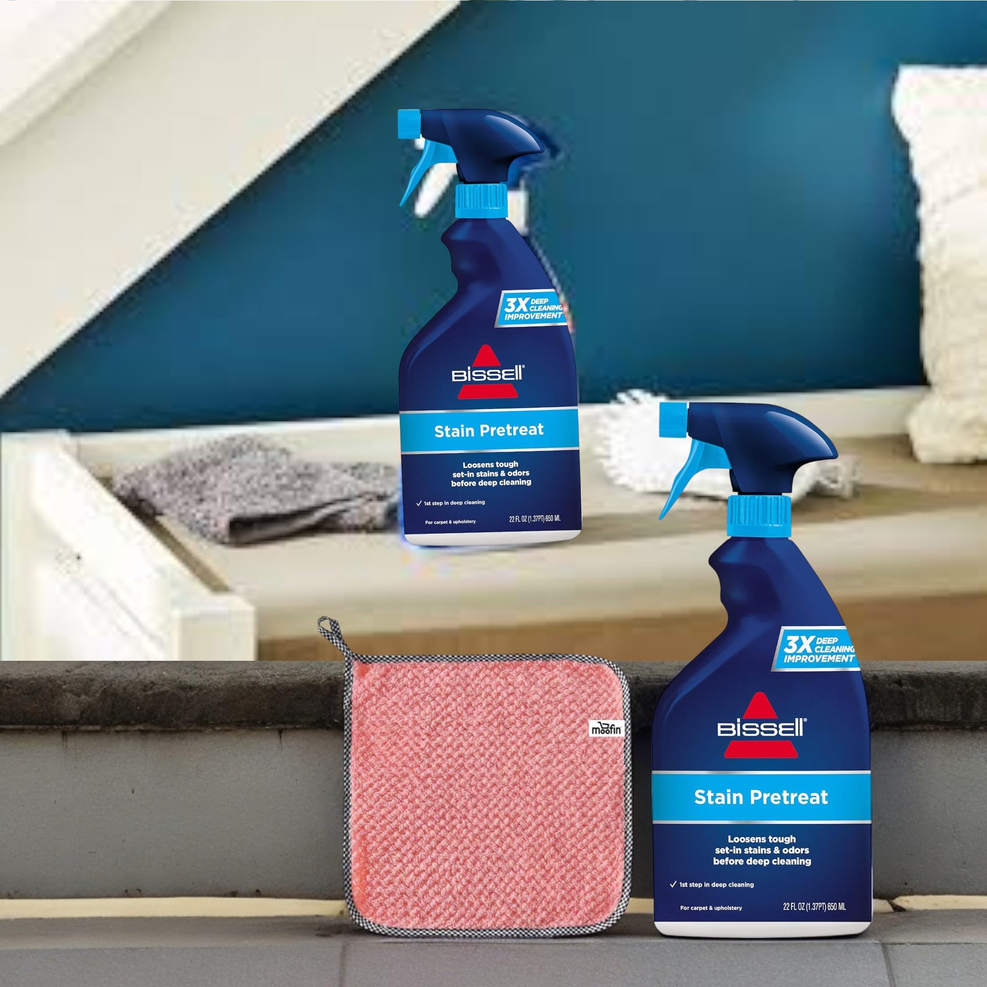 Stain Pretreat Spray for Carpets & Upholstery - 22 fl oz Enzymatic Formula Removes Tough Stains | Includes Cleaning Towel | Pack of 3 | Ideal for Pet Accidents, Food Spills & Household Messes