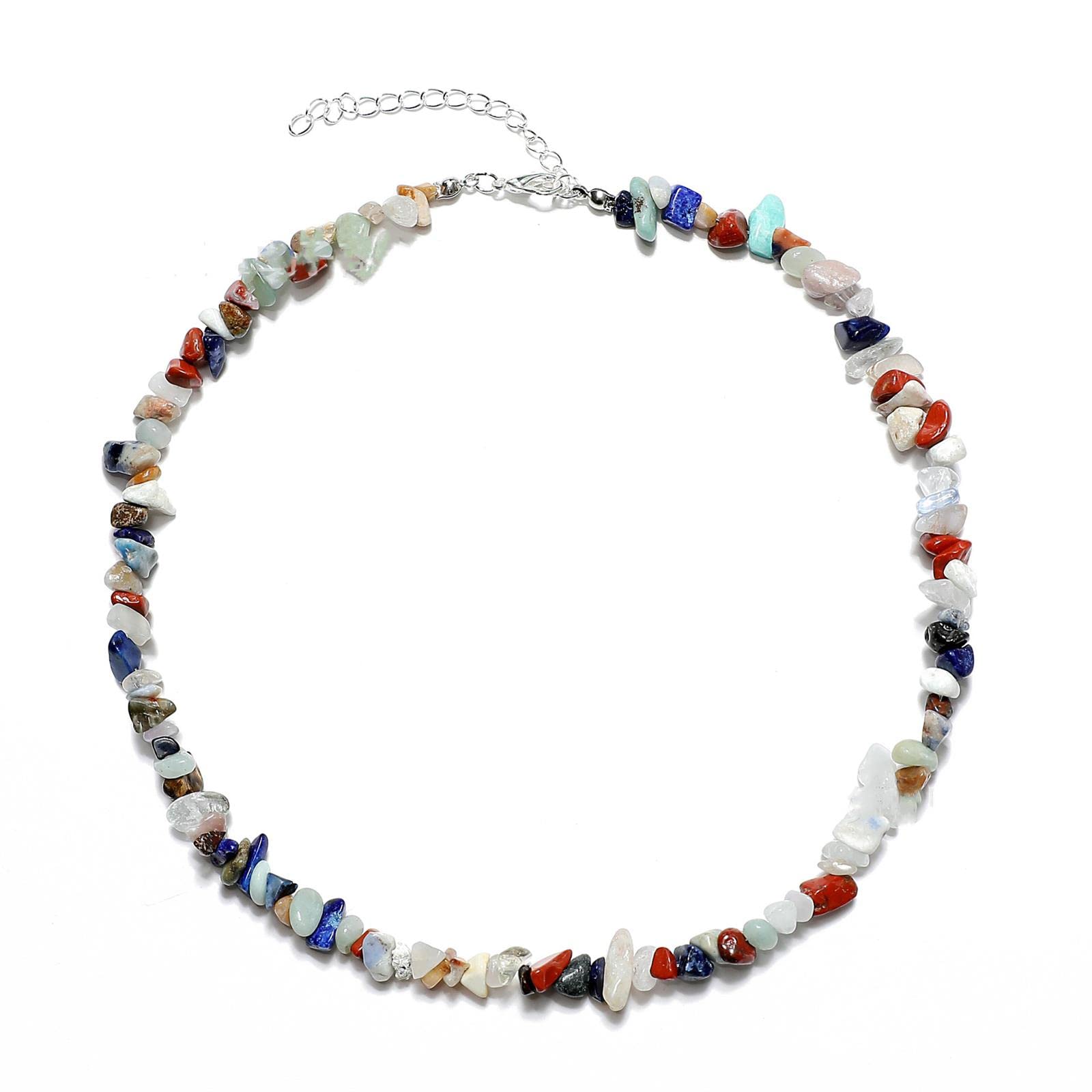 Natural Seed Bead Chakra Necklace for Women - Healing Crystal Gemstone Chip Choker with Colorful Stones - Perfect for Yoga, Meditation & Spiritual Healing Jewelry Gifts