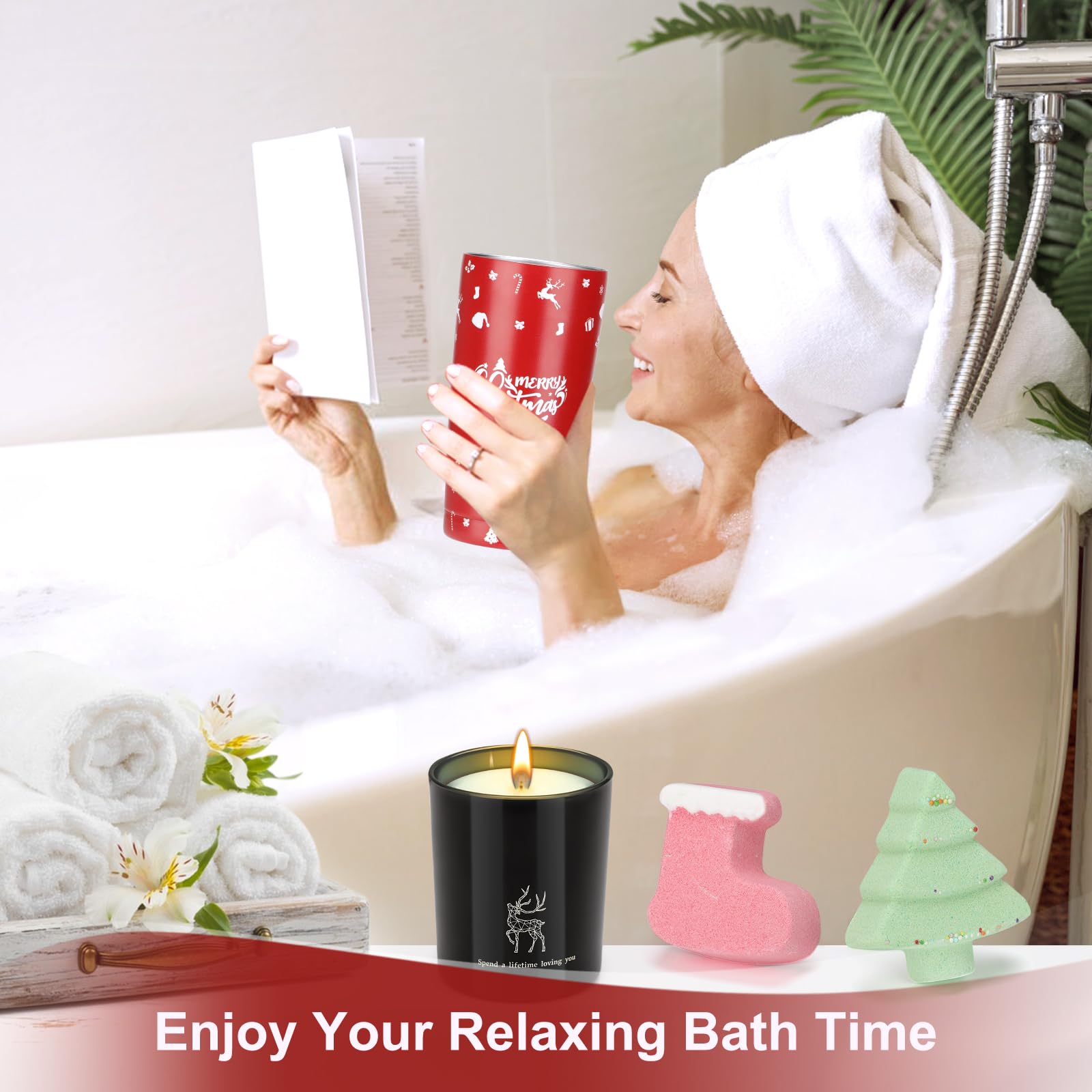 7Pcs Christmas Gift Set for Women - Holiday Tumbler & Relaxing Spa Basket, Perfect Xmas & New Year Gifts for Mom, Grandma, Sister, Wife, Teacher & Friend | Great for Office Parties, Secret Santa & Holiday Celebrations