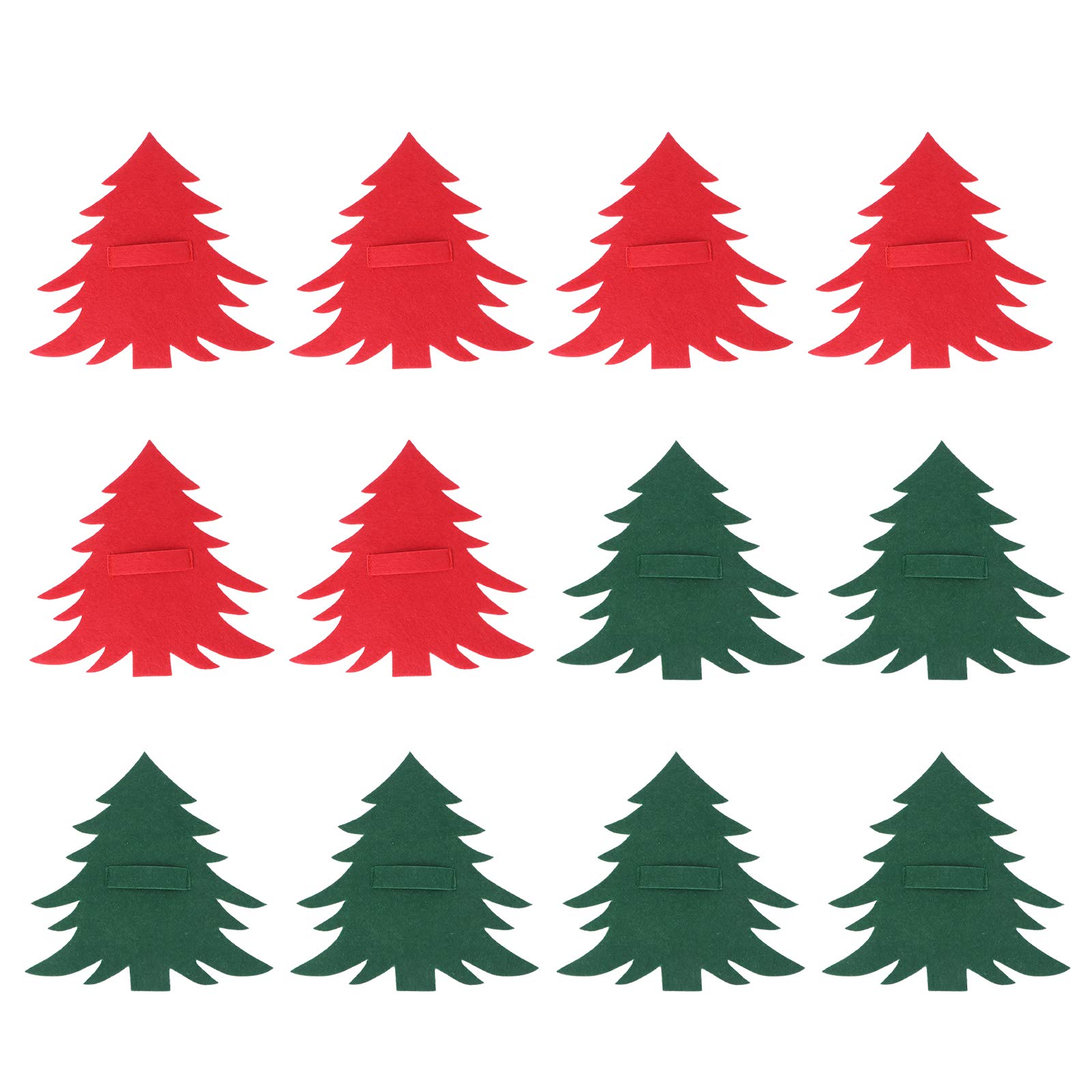 12pcs Christmas Tree Shaped Cutlery Holder Bags - Creative Knife & Fork Pouches for Silverware Storage (Red & Green, 6 Each) | Holiday Tableware Organizer for Christmas Parties, Dinnerware Storage, Festive Decorations