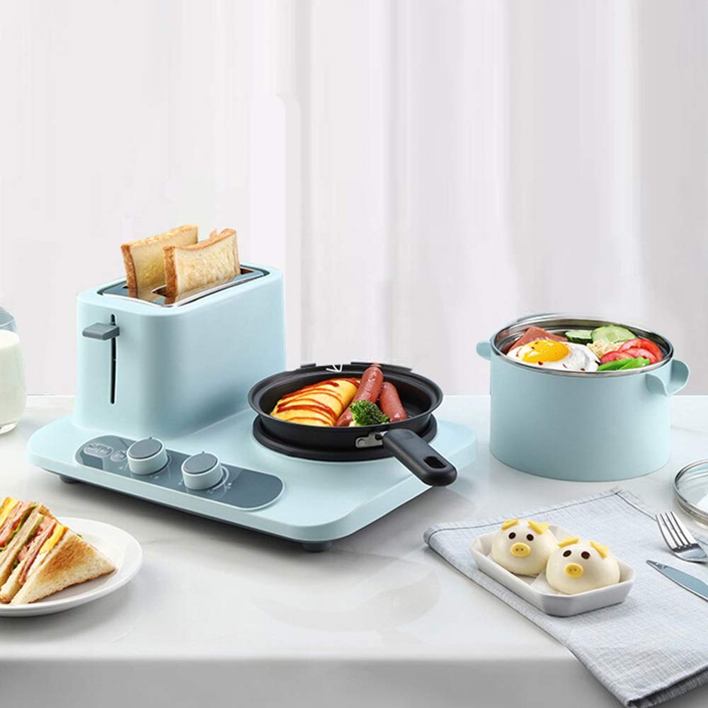 Multi-Function Breakfast Sandwich Maker - 4-in-1 Toaster, Panini Press, Spit Roaster & Bread Machine for Home Kitchen (Blue, 370x277x212mm) - Perfect for Quick Breakfasts, Snacks & Family Meals