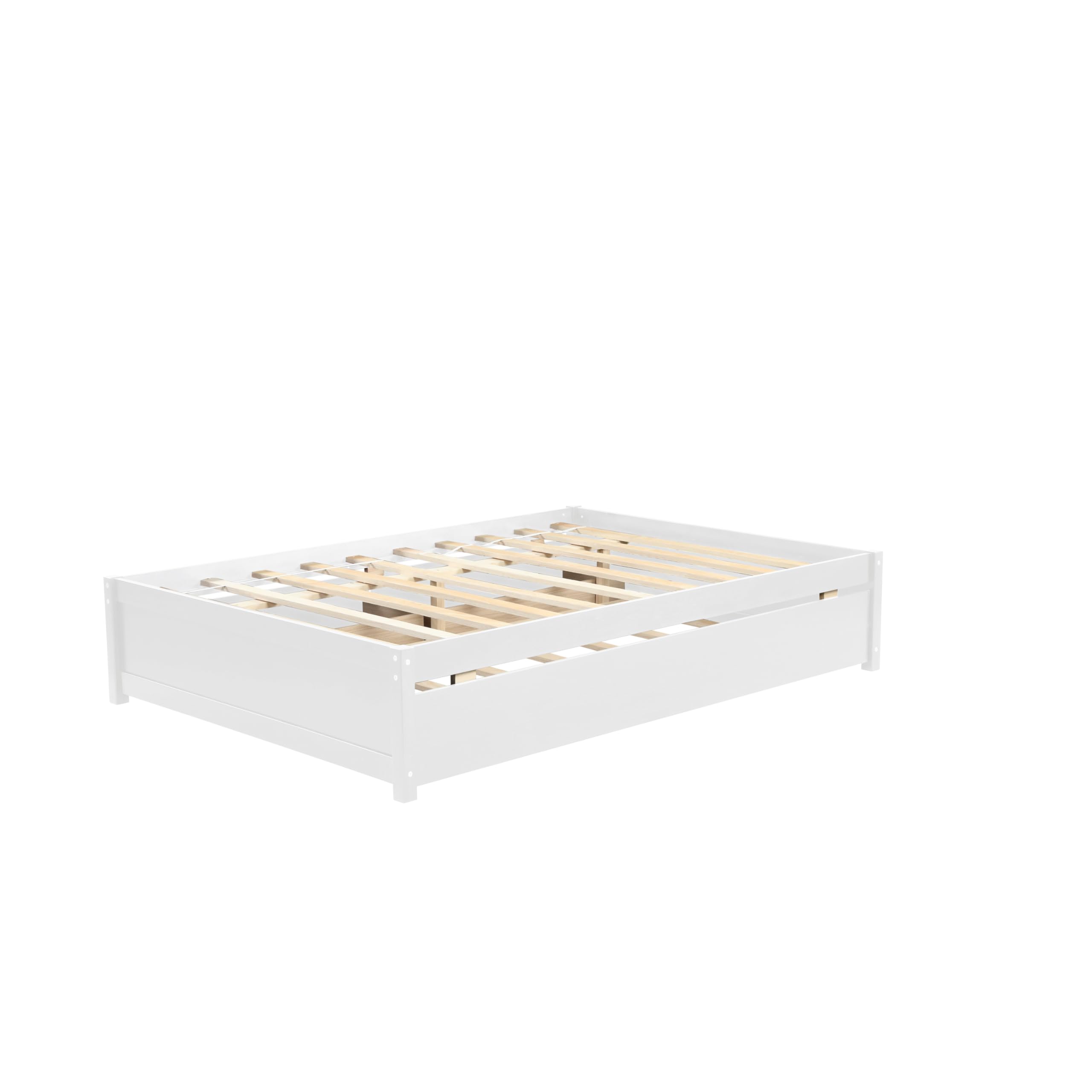 Bellemave White Wood Platform Bed Frame with Trundle and Storage Drawers - Full Size Captain Bed for Kids, Teens & Adults - Perfect for Small Spaces, Guest Rooms & Dormitories