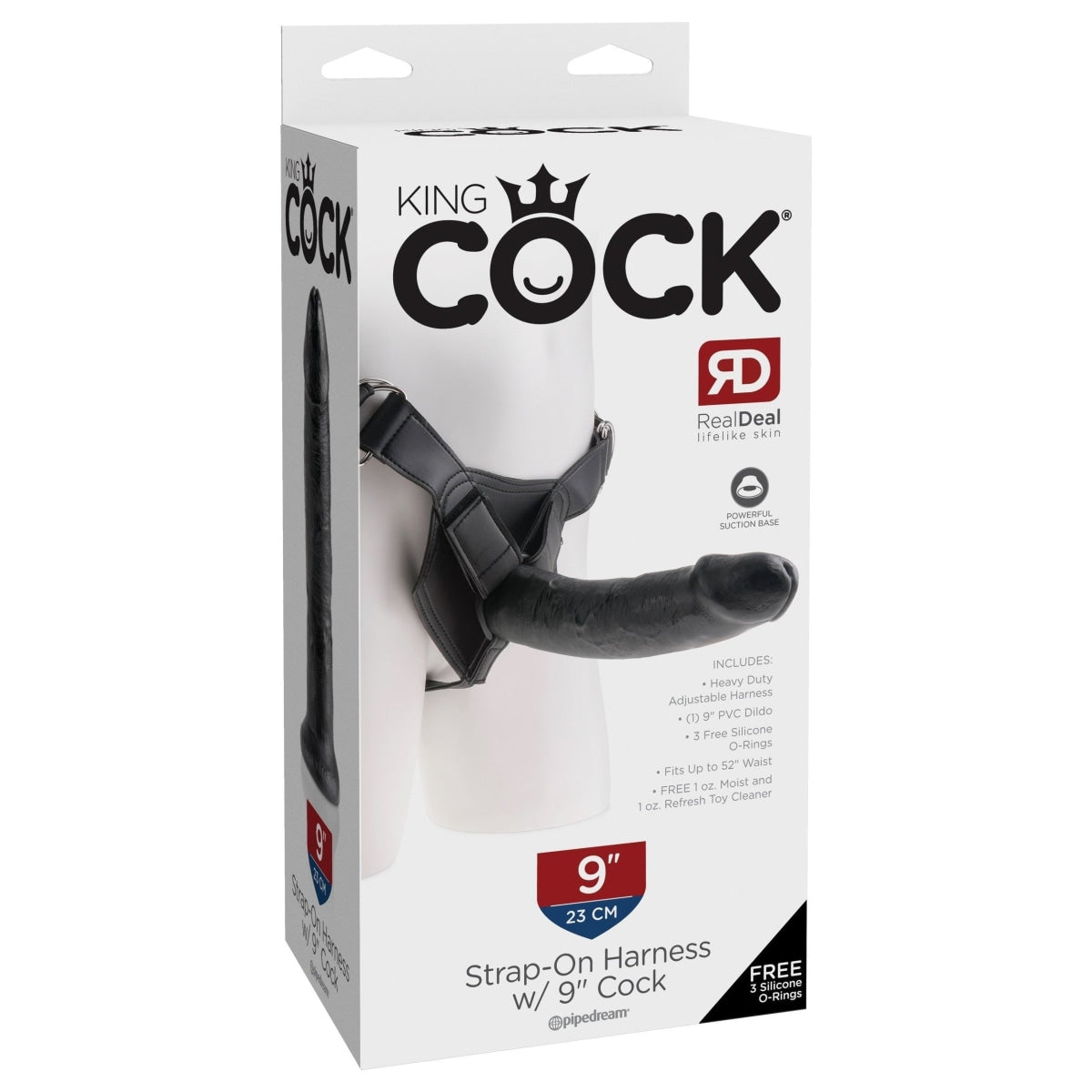 King Cock Strap-On Harness with 9-Inch Black Dildo - Adjustable Adult Toy for Couples & Solo Play - Perfect for Role Play, BDSM & Spicing Up Your Sex Life