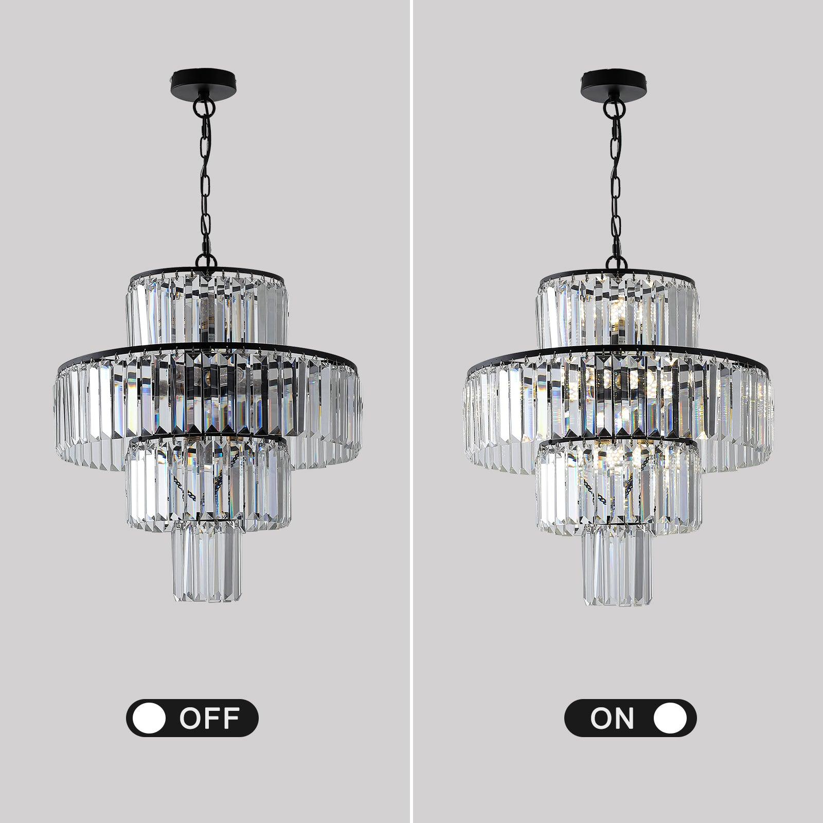 Luxury Black Crystal Chandelier - 19.7 Inch Modern Hanging Pendant Light Fixture for Dining Room, Bedroom & Living Room - Elegant Lighting for Home Decor, Weddings & Special Events