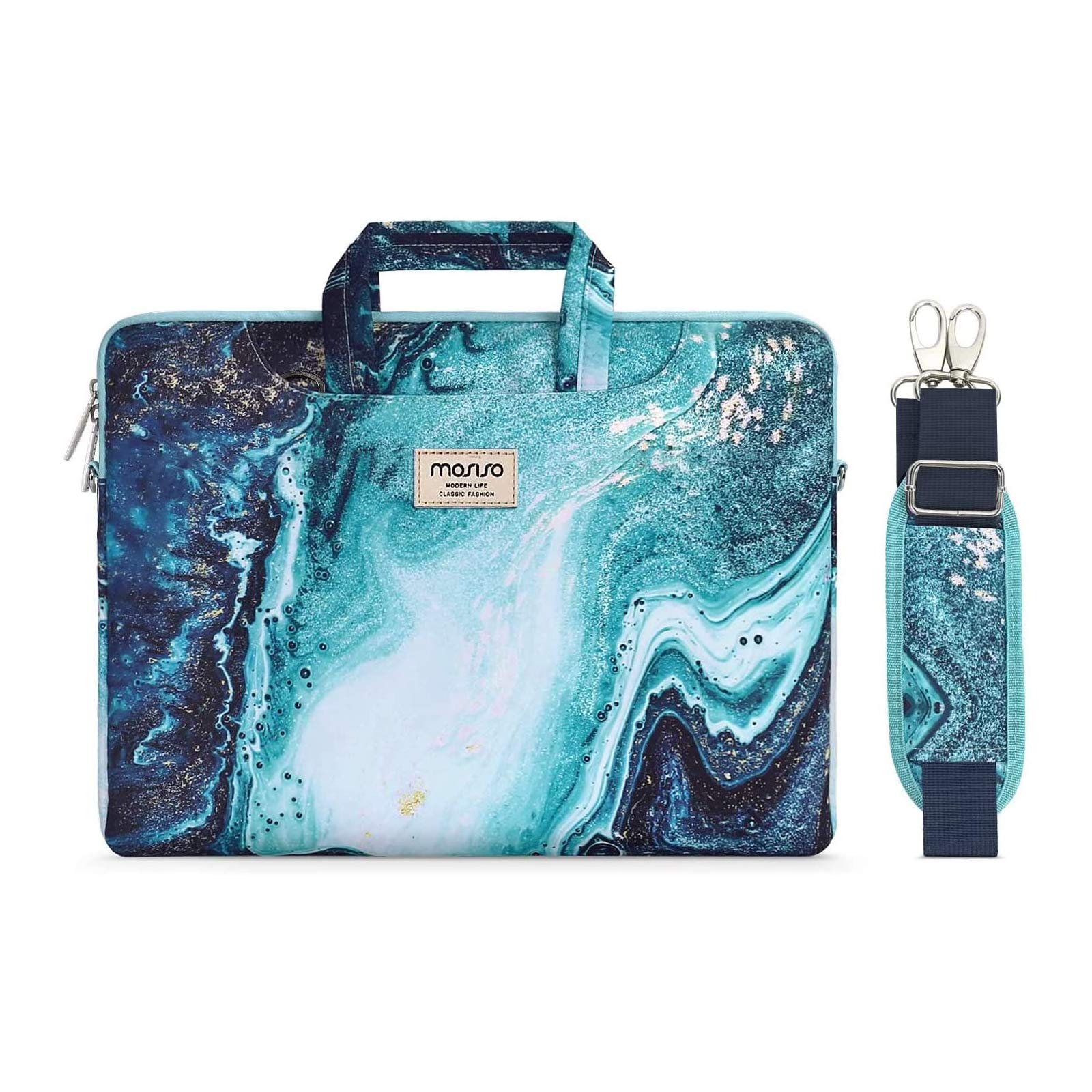 MOSISO Laptop Shoulder Bag for MacBook Air 13-inch & MacBook Pro 13-14 inch (2021-2023 M1/M2 Models) - Waterproof Marble Design Briefcase with Adjustable Strap - Perfect for Business Travel, Office Commute & College Students