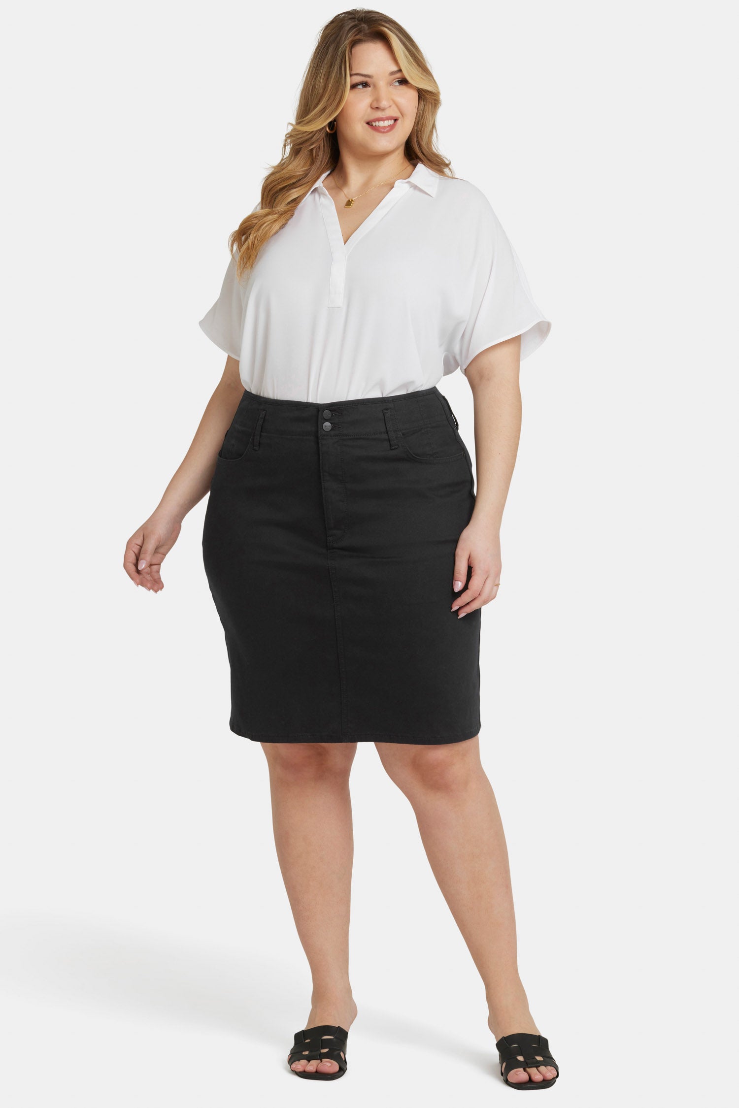 Plus Size High Waist Black Skirt for Women - Comfortable Stretchy Midi Pencil Skirt for Office, Party & Casual Wear