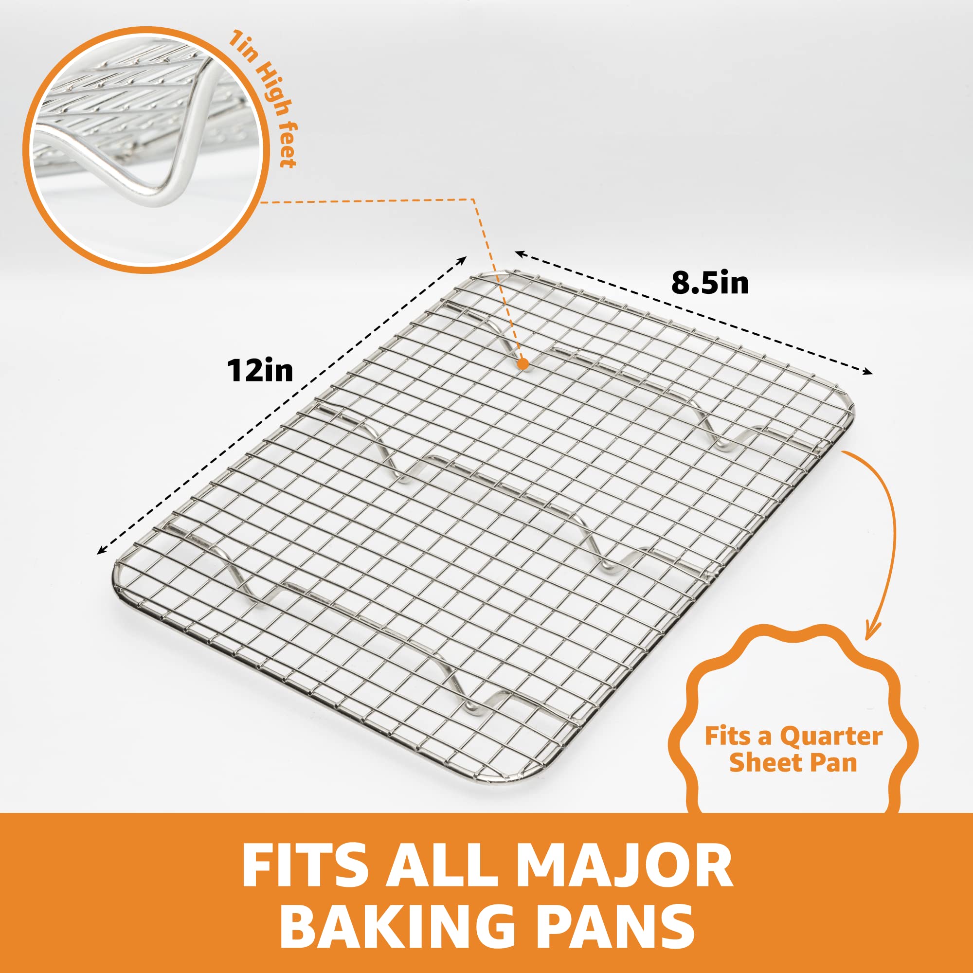 PriorityChef 18/8 Stainless Steel Cooling Rack - Heavy Duty Baking Rack for Oven, Roasting & Grilling - Fits Quarter Sheet Pan (8.5