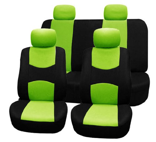 Universal Fit Automotive Seat Covers Full Set - Breathable Flat Cloth Fabric in Green - Compatible with Most Cars, SUVs, Trucks & Vans - FH Group FB050GREEN114 - Perfect for Road Trips, Daily Commutes & Vehicle Protection
