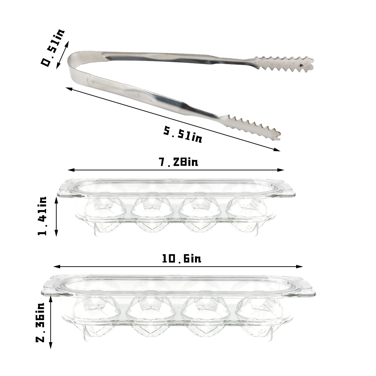 2 Pcs Round Ice Cube Molds with Tongs & Lids - Diamond Ball Ice Cube Freezer Tray for Cocktail & Whiskey - Perfect for Home Bars, Parties, and Chilled Beverages
