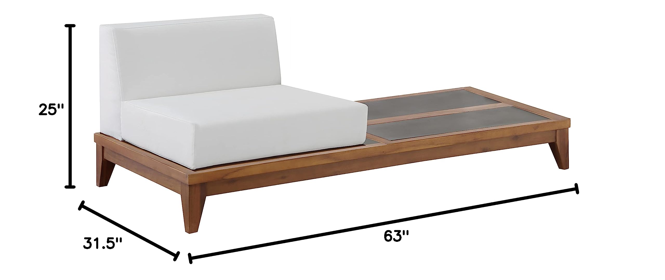 Meridian Furniture 389 White Double Rio Collection - Modern Outdoor Patio Chair with Water-Resistant Fabric & Durable Acacia Wood Frame - Perfect for Poolside, Garden, and Backyard Relaxation