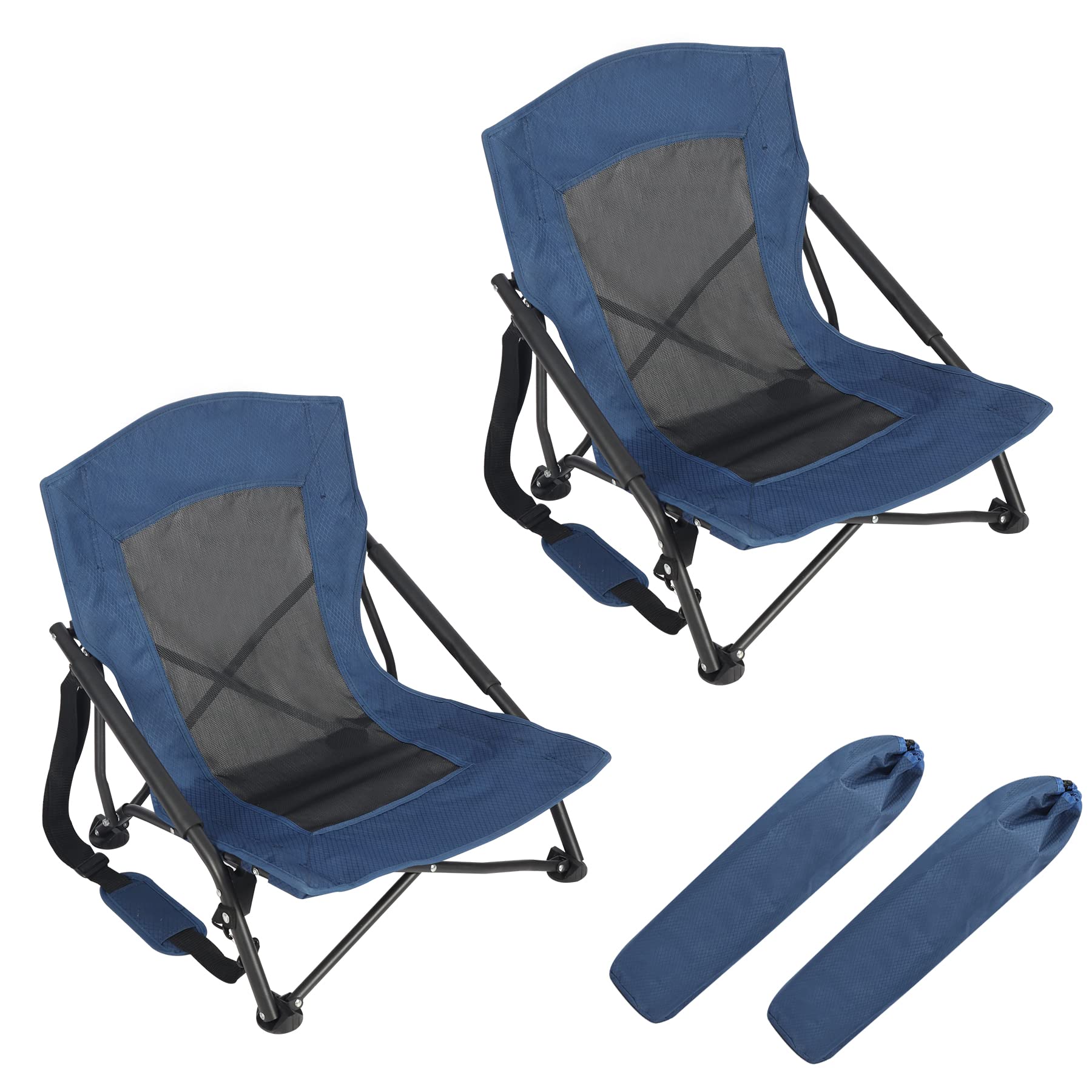 REDCAMP Ultralight Portable Folding Beach Chair for Adults - Compact Low Profile Lawn Chairs for Beach, Camping, Concerts & Backyard (2 Pack Navy Blue) - Perfect for Outdoor Relaxation & Travel