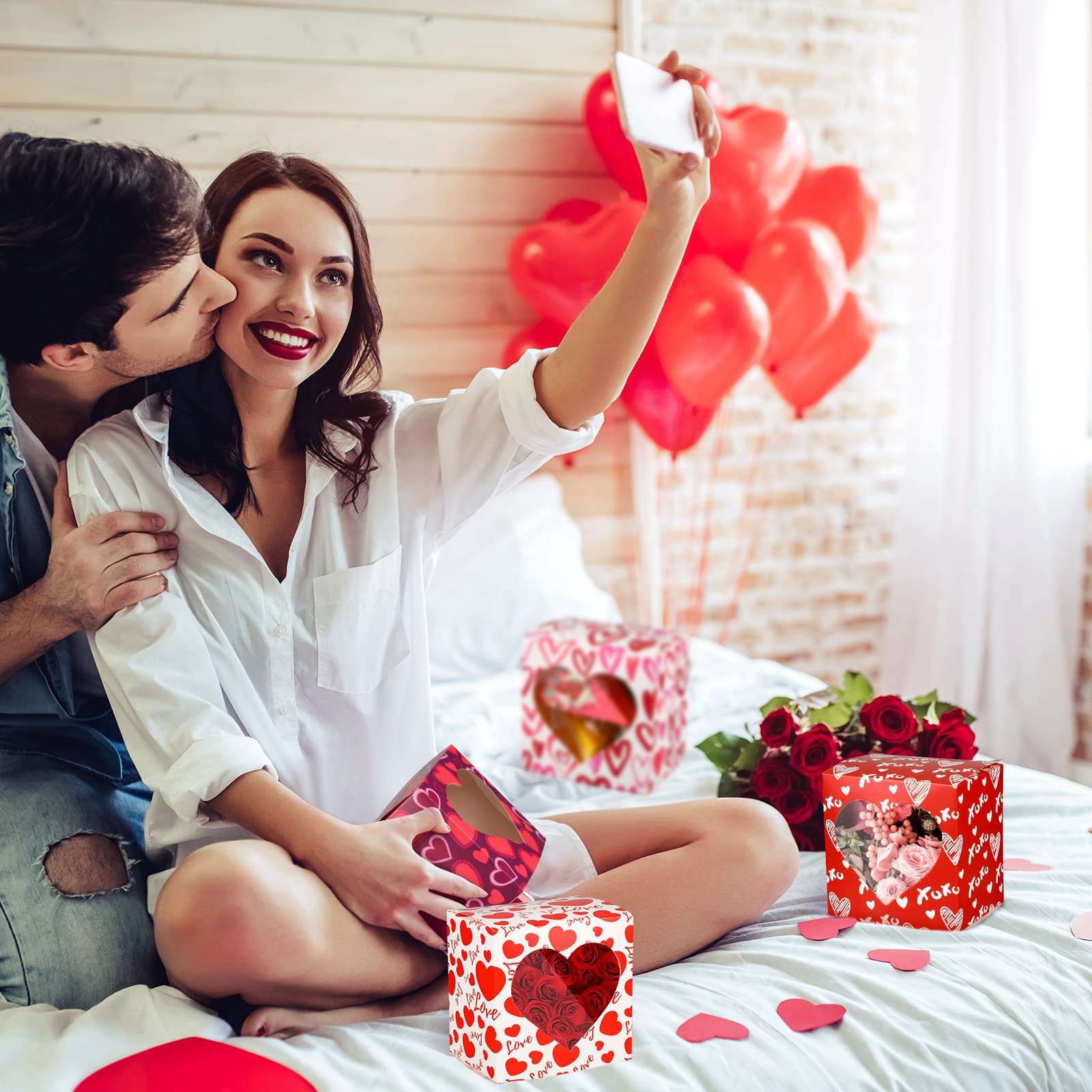 24-Pack Heart Shaped Dessert Boxes 4x4x3 Inch with Clear PVC Window - Valentine's Day Cupcake Packaging for Parties, Weddings & Gift Giving