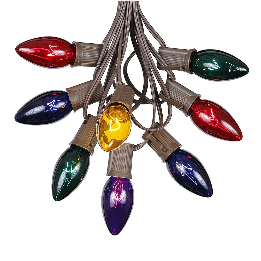 C9 Multi Christmas String Light Set - 100ft Outdoor Christmas Lights with Brown Wire for Roofline, Patio, and Hanging Decorations | Perfect for Holiday, Party, and Backyard Lighting