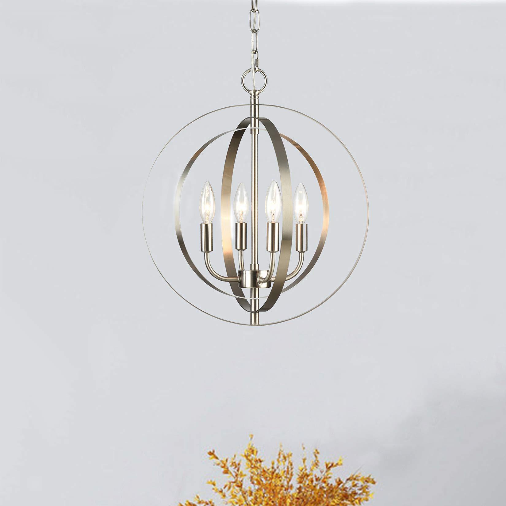 MICSIU Brushed Nickel Spherical Pendant Light Fixture - Modern 4-Light Dimmable Chandelier with Glass Shades - Hanging Ceiling Lighting for Living Room, Dining Room, Kitchen, Foyer, Hallway, Entryway - Perfect for Home Decor, Interior Design and Ambient Lighting