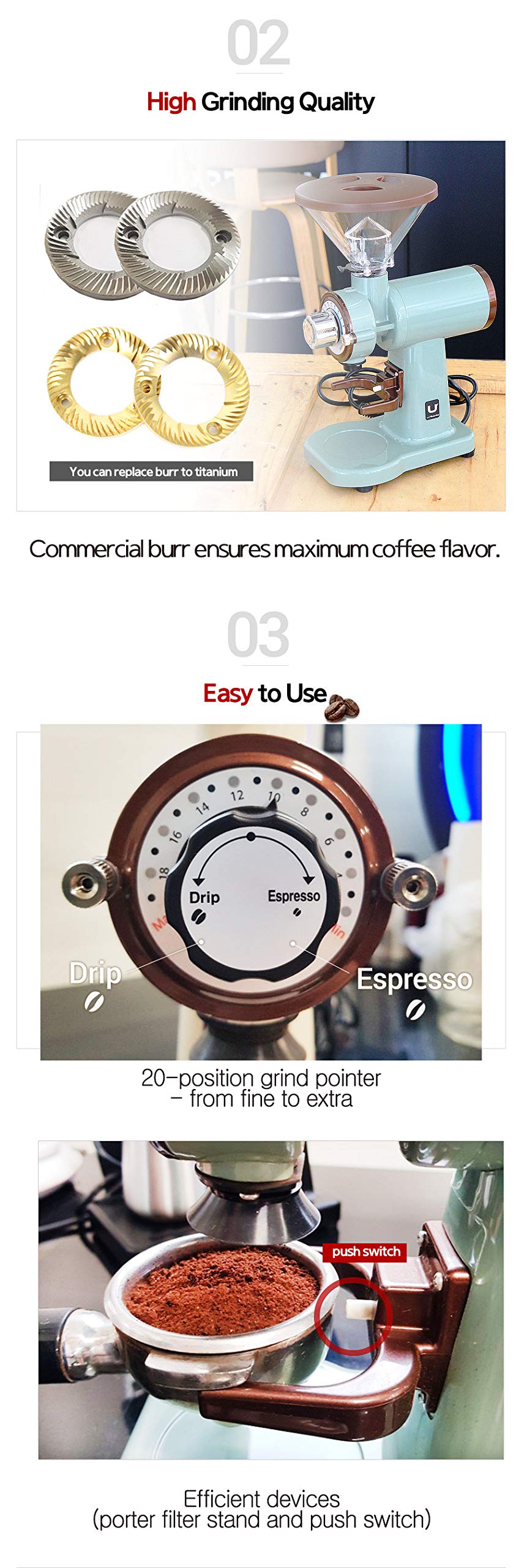 Urbanic 070s Electric Coffee Grinder with 60mm Flat Titanium Burr - 20 Adjustable Grind Settings (110-220V) - Premium Beige Korean-Made Coffee Grinder for Espresso, French Press & Pour Over Brewing