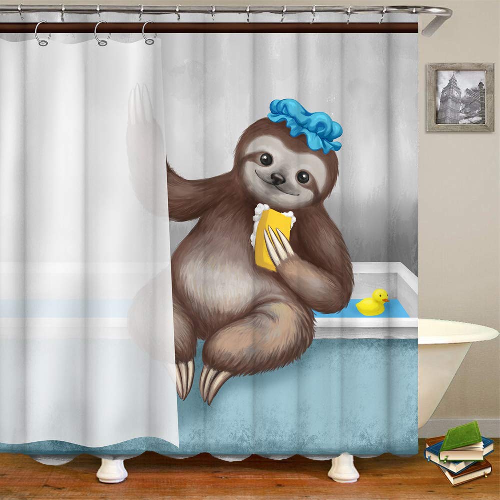 Funny Sloth Shower Curtain - 72x72 Inch Waterproof Bathroom Decor with Hooks | Cute Animal Theme for Kids & Adults | Perfect for Bathroom, Dorm, or Apartment Decor