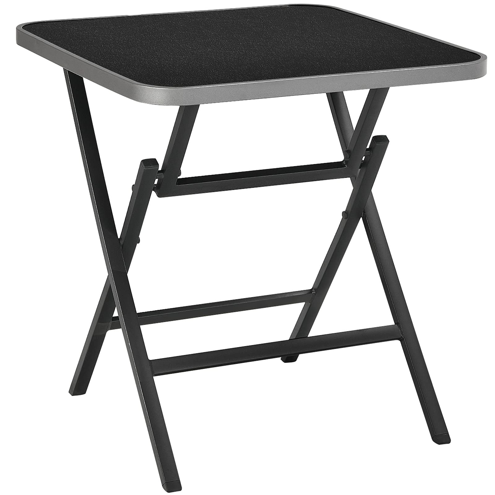 Portable Aluminum Folding Patio Table - Square Outdoor Dining & Bistro Table with Tempered Glass Top - Rustproof All-Weather Coffee Side Table for Backyard, Garden, Poolside & Indoor Use - Perfect for Entertaining, Dining Al Fresco, and Relaxing Outdoors