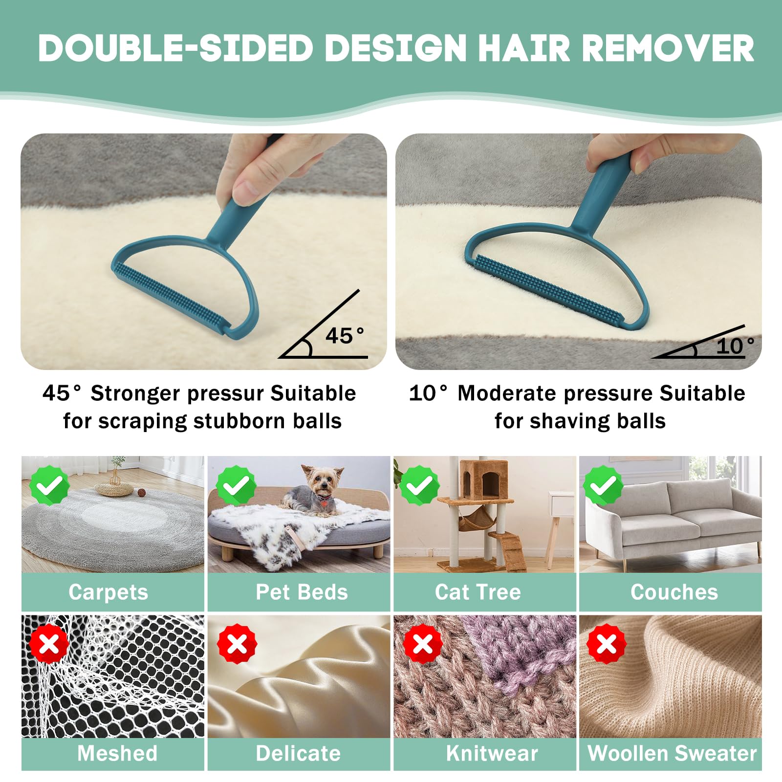 4-Pack Pet Hair Remover for Couch & Furniture - Reusable Dog & Cat Hair Removal Tool for Carpet, Blanket, Clothes, Bedding, Car Mat - Portable Lint Brush for Home & Car Cleaning (Perfect for Pet Owners & Allergy Sufferers)