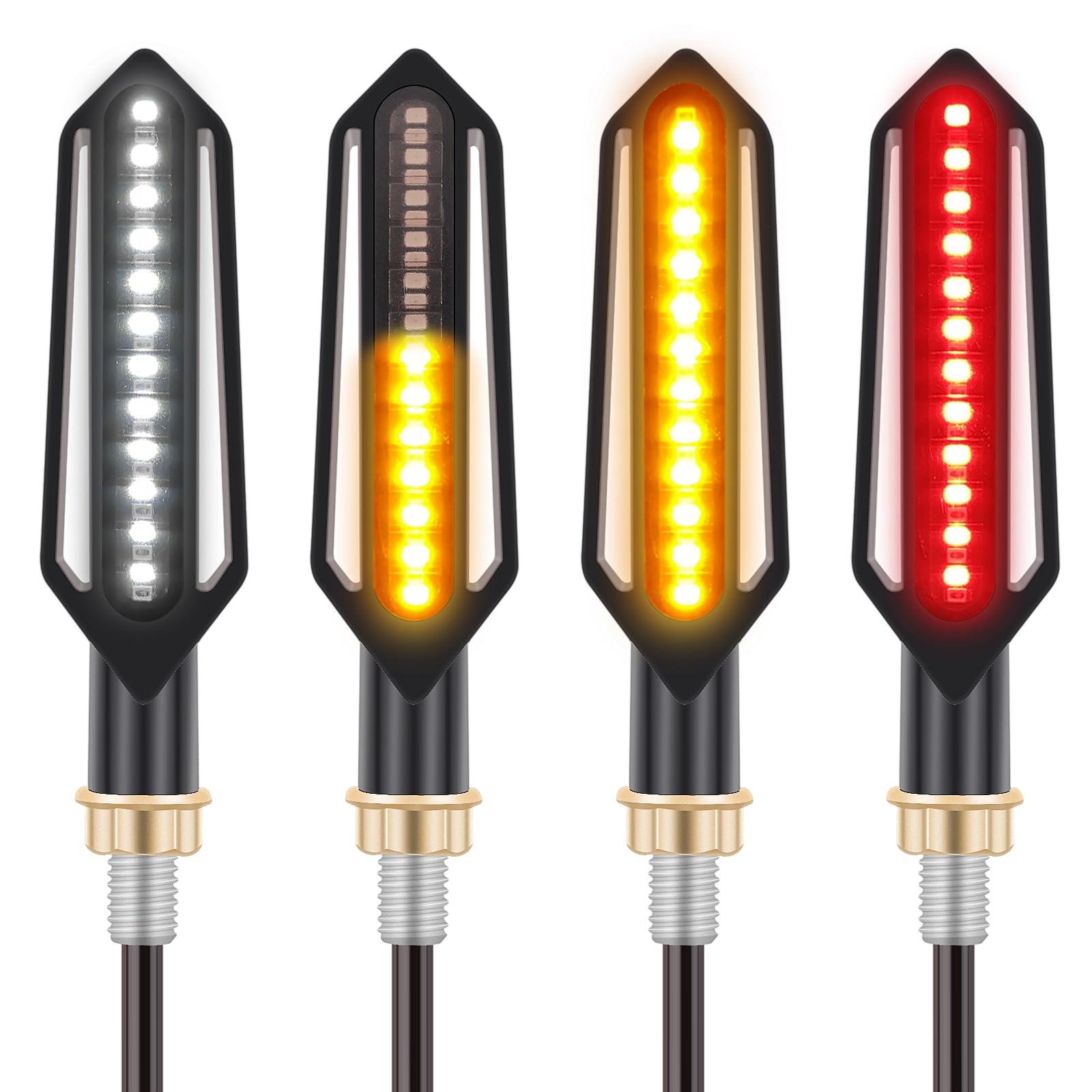 Kinstecks 4PCS Motorcycle LED Turn Signals - Flowing Sequential Indicators with Daytime Running Lights & Brake Lights, 12V Universal Fit for Motorcycle, Scooter, Cruiser, ATV & Off-Road Bikes - Enhance Visibility & Safety for Night Riding & Urban Commuting