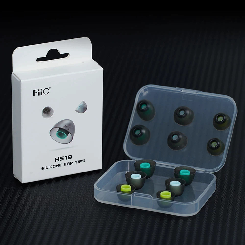 FiiO HS18 0.4mm Thick Silicone Eartips - 6 Pairs for 5.0mm-6.5mm Nozzle Earphones - Perfect for Music Lovers, Audiophiles and Comfortable All-Day Wear